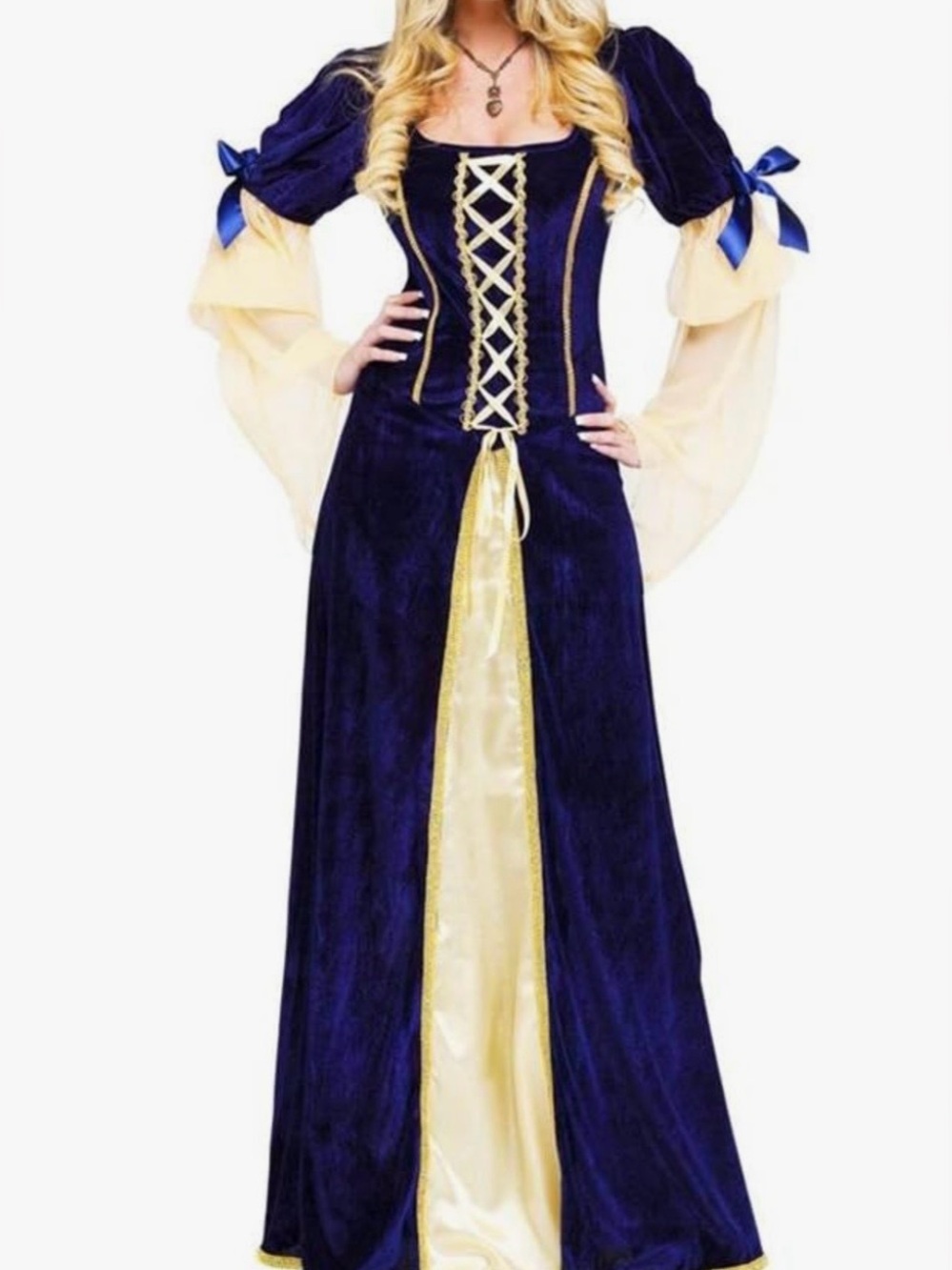 New Women's Diamond Royal Blue Velvet and Cream Medieval Maiden Faire Costume-L